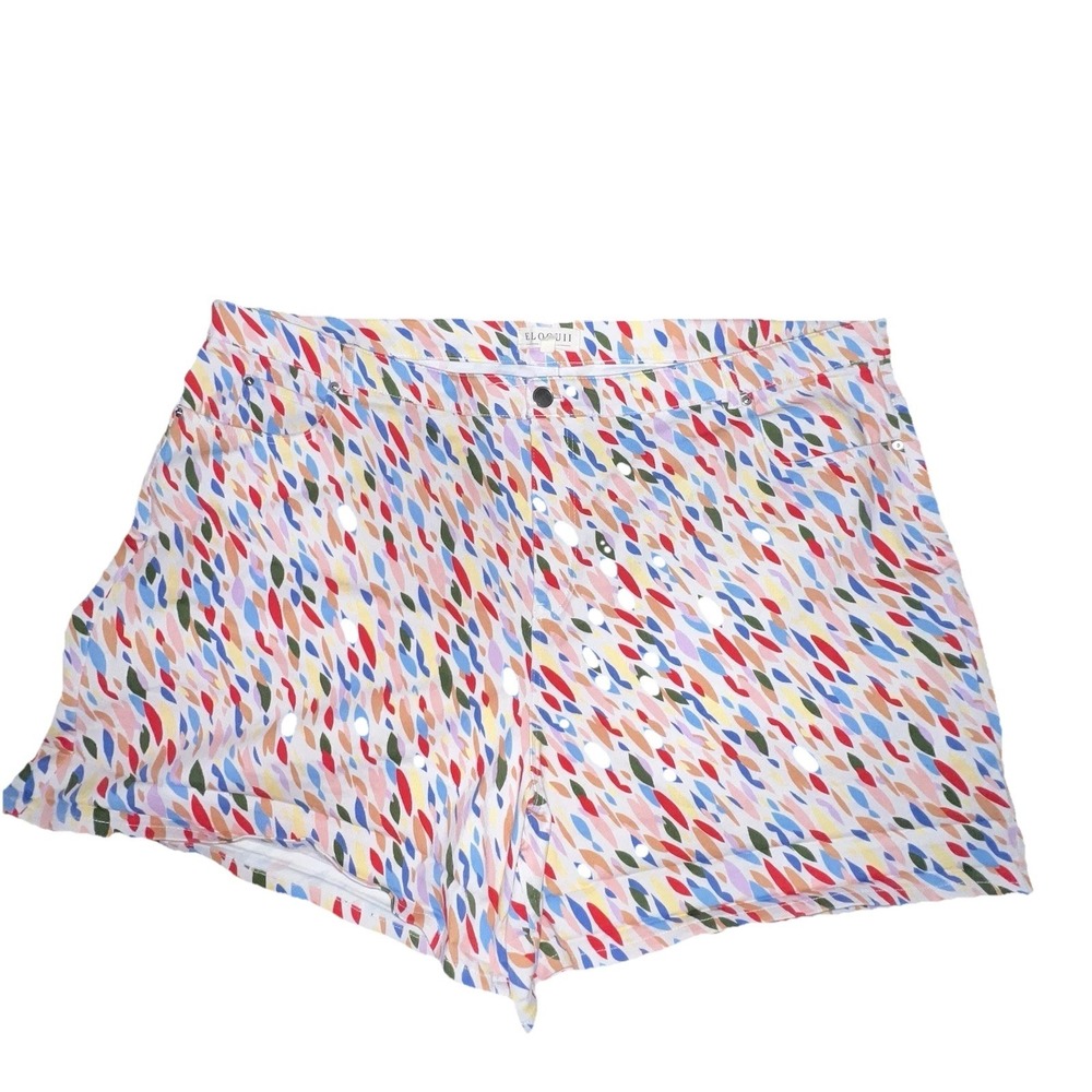 Eloquii Denim Women Colorful Paint Splatter Shorts Plus Size 28 Cotton Stretch